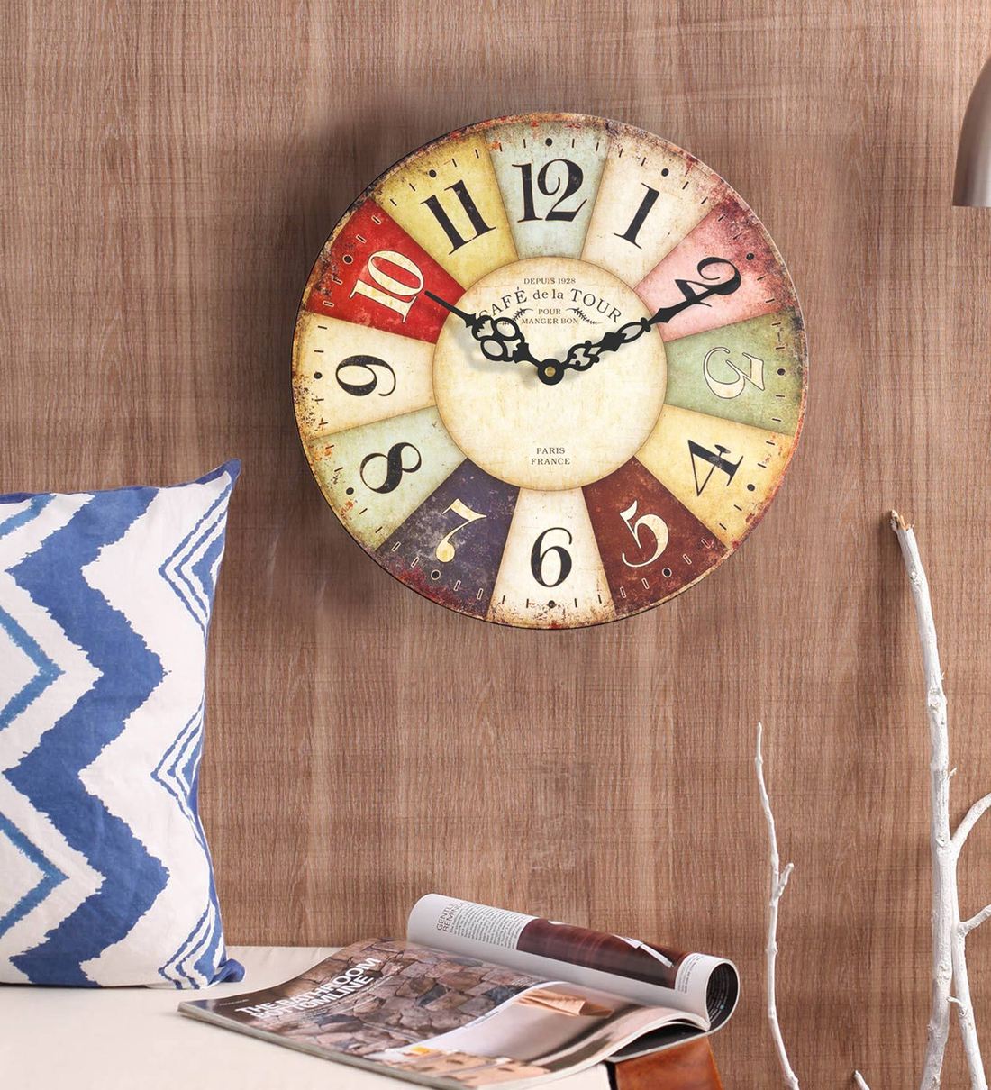 Multicolor Engineered Wood Caf De La Tour Modern Wall Clock,Share By Sehaz Artworks