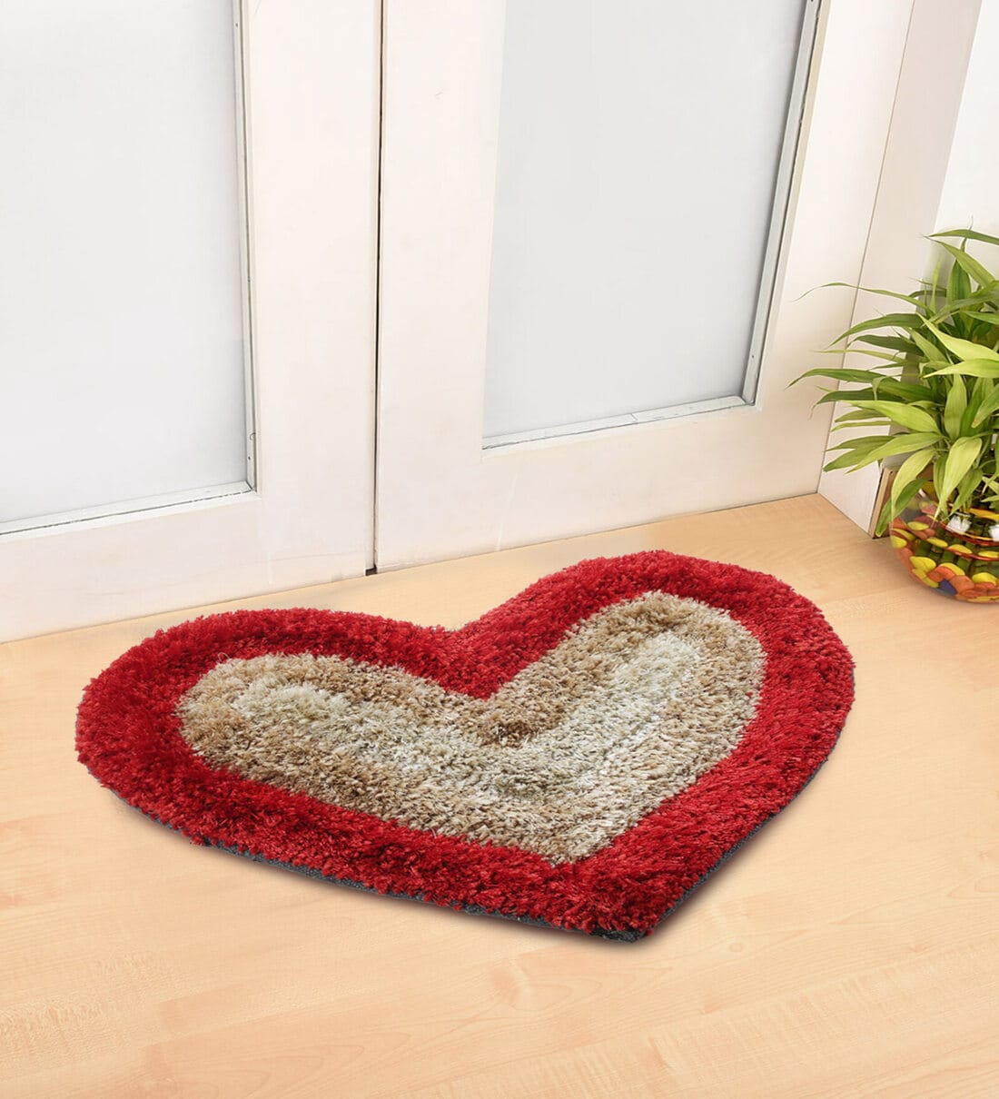 Red Solid Polyester 23 x 18 Inches Anti Skid Door Mat,Share By Fabinaliv