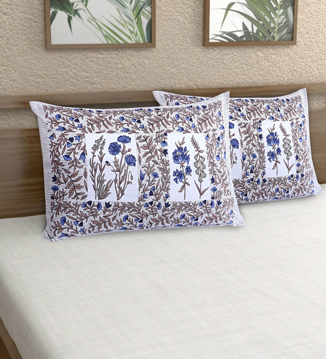 Blue Patterned 144 TC 100% Cotton (Set of 2) Pillow Covers,Share By AJ home