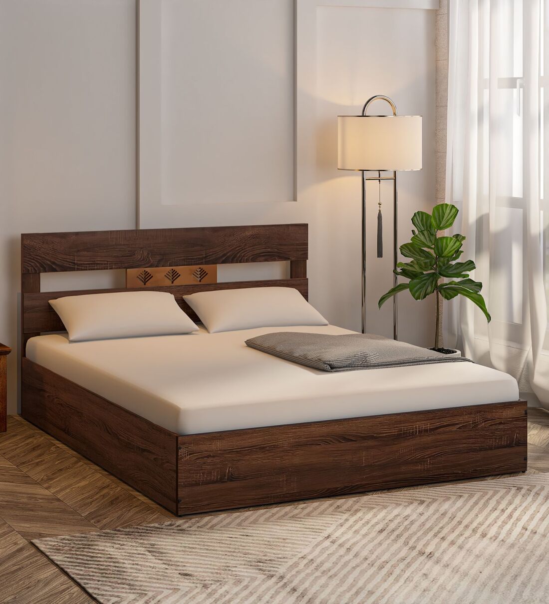 Yumako Queen Size Bed in Walnut Finish,Share By Valuewud from Pepperfry