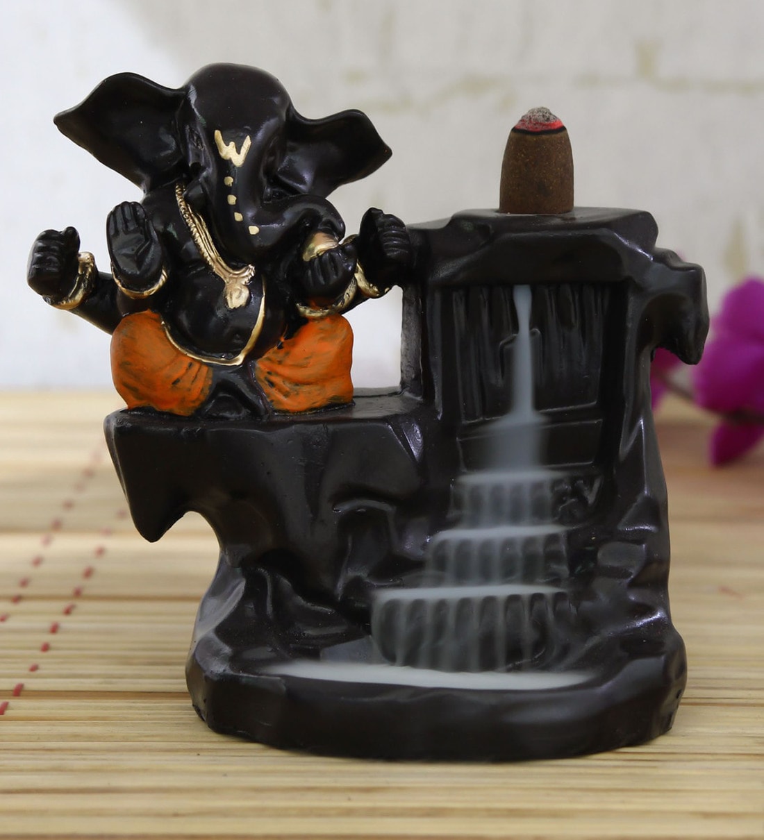 Lord Ganesha Orange Polyresin Idol,Share By eCraftIndia