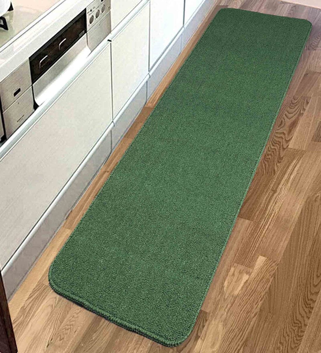 Green Polyester 47 x 18 Inches Machine Made Floor Runner,Share By Saral Home