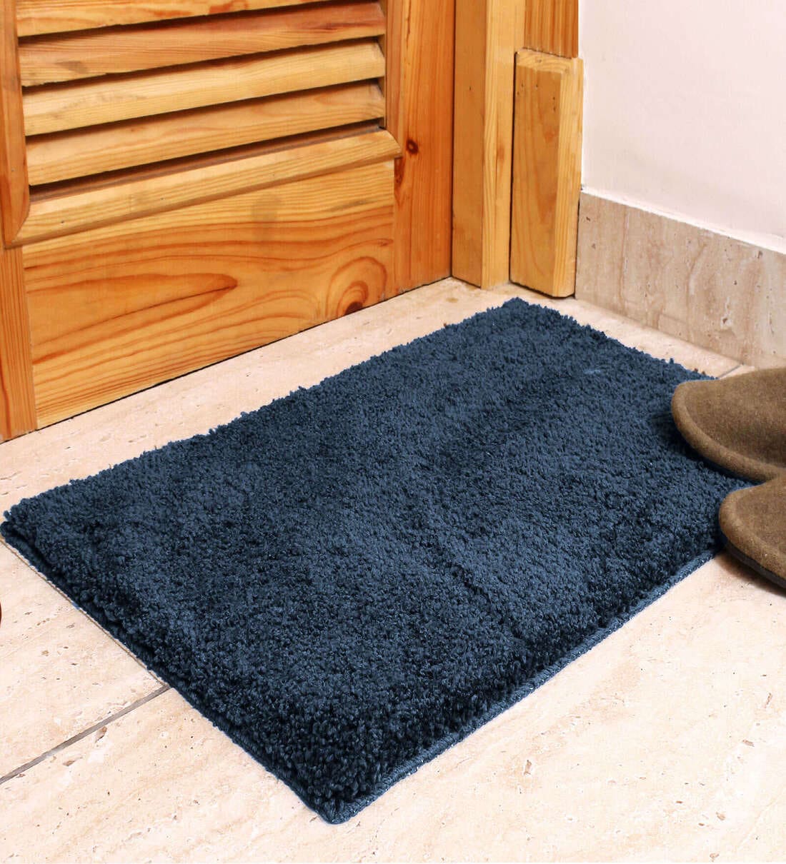 Navy Blue Solid Microfibre 17x12 Inches AntiSkid Door Mat,Share By Luxe Home International