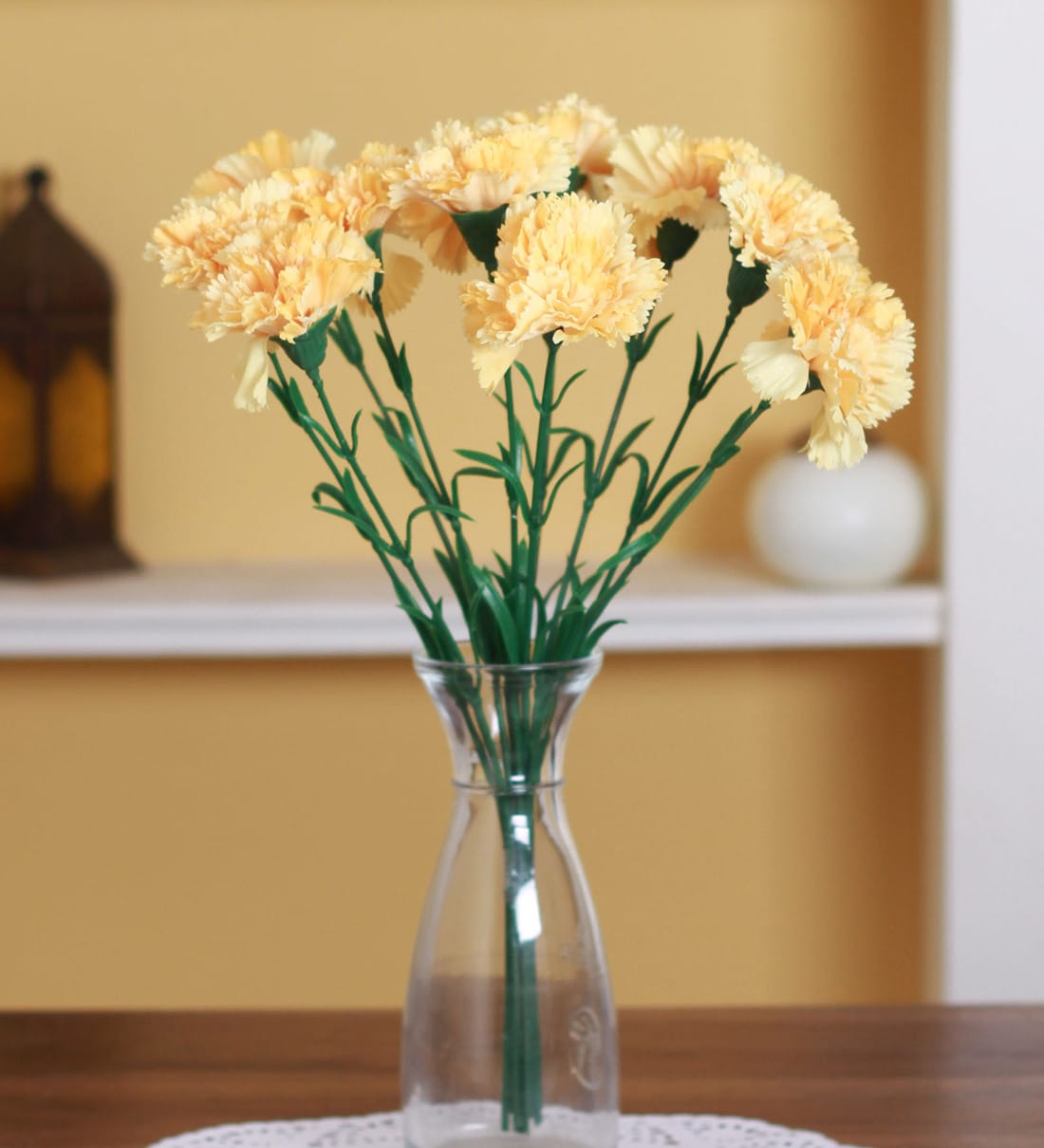 Yellow Polyester 10 Carnation Artificial Flowers,Share By Fourwalls