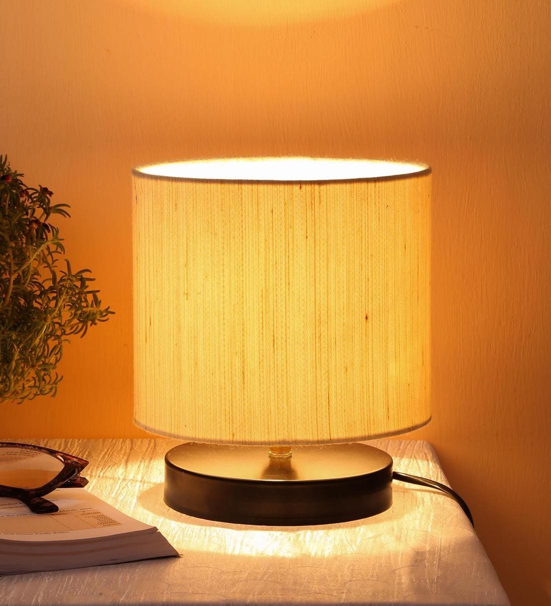 Victoria Off White Cotton Shade Night Lamp With Iron Base,Share By New Era