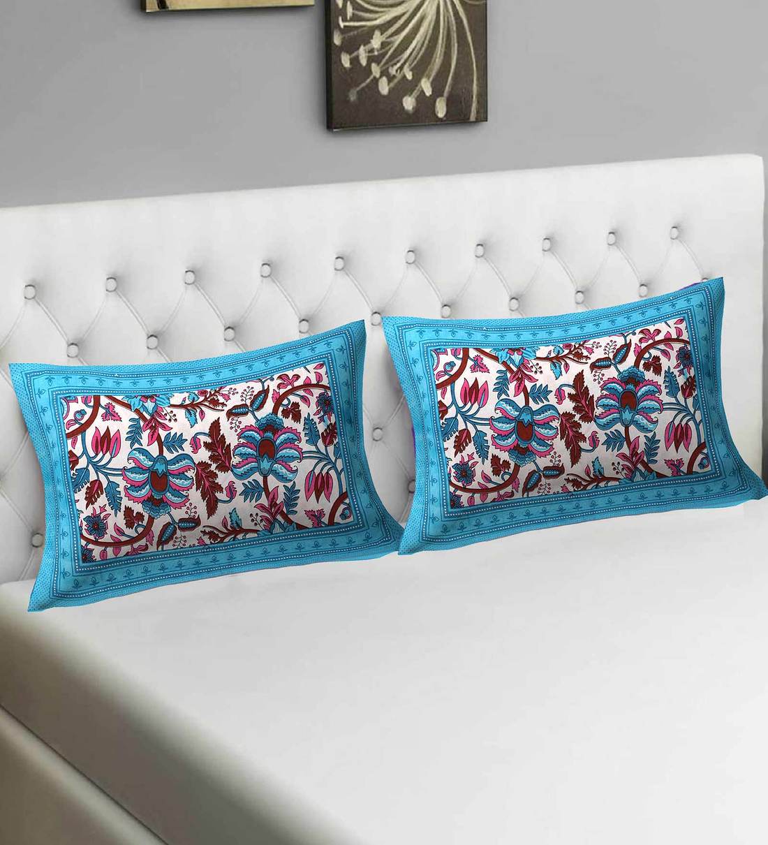 Blue Traditional 104 TC 100 % Cotton 27X17 Inches Pillow Covers  (Set of 2),Share By AJ home