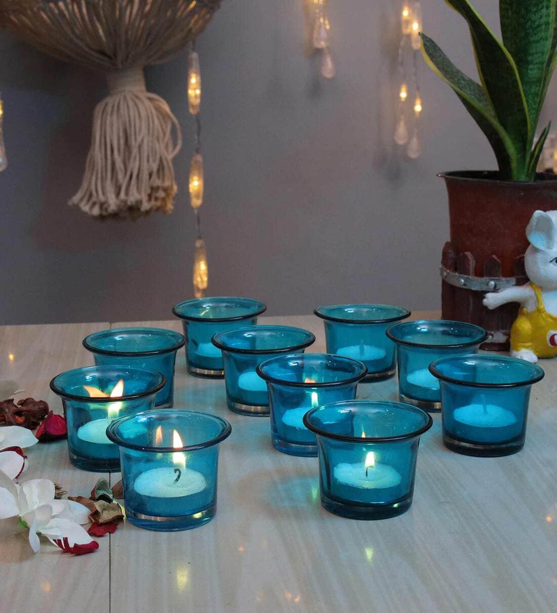 Euphoria Blue Glass Table Tea Light Holders & Votives (Pack Of 10),Share By Homesake