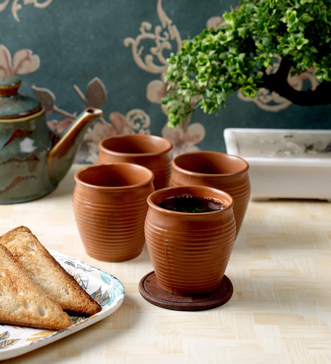 Brown Earthern  Ceramic Ringer Designed 150 ml (Set of 4 ) KulladShare By Cdi