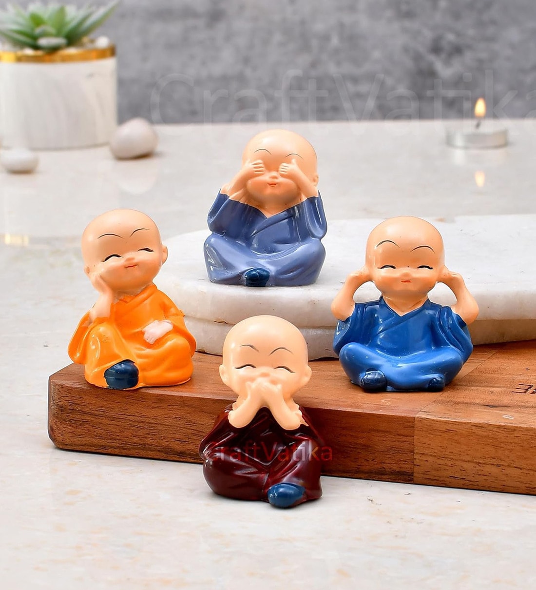 Buddha Monk Multicolour Polyresin (Set of 4) ShowpiecesShare By Wens