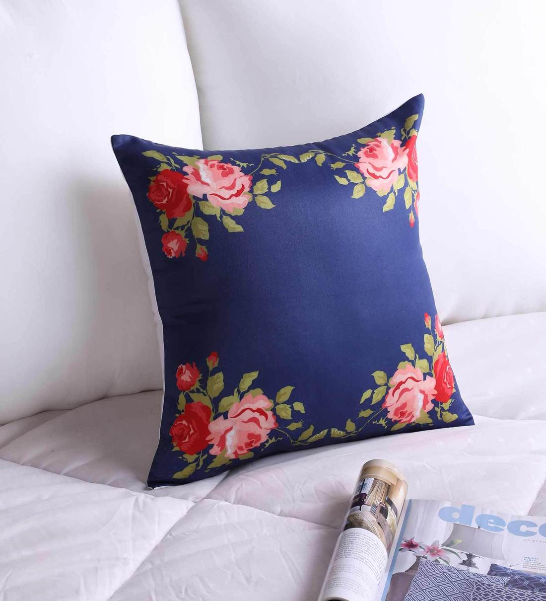 Blue Satin Floral 16x16 Inch Cushion CoverShare By Ambbi Collections