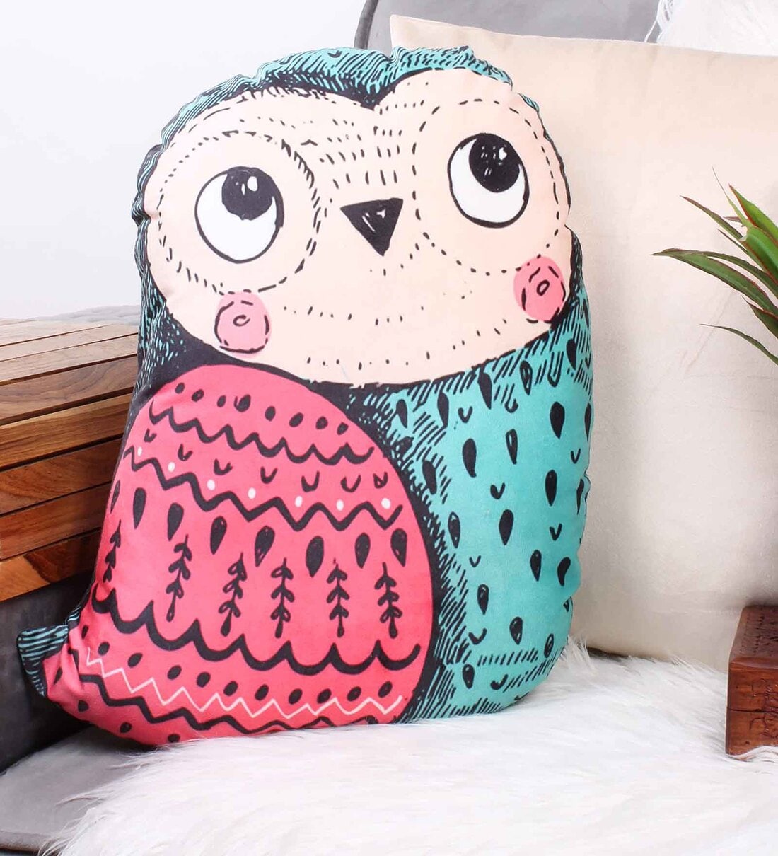 Blue Velvet Owl 16x13 inches Shaped CushionShare By Stitchnest