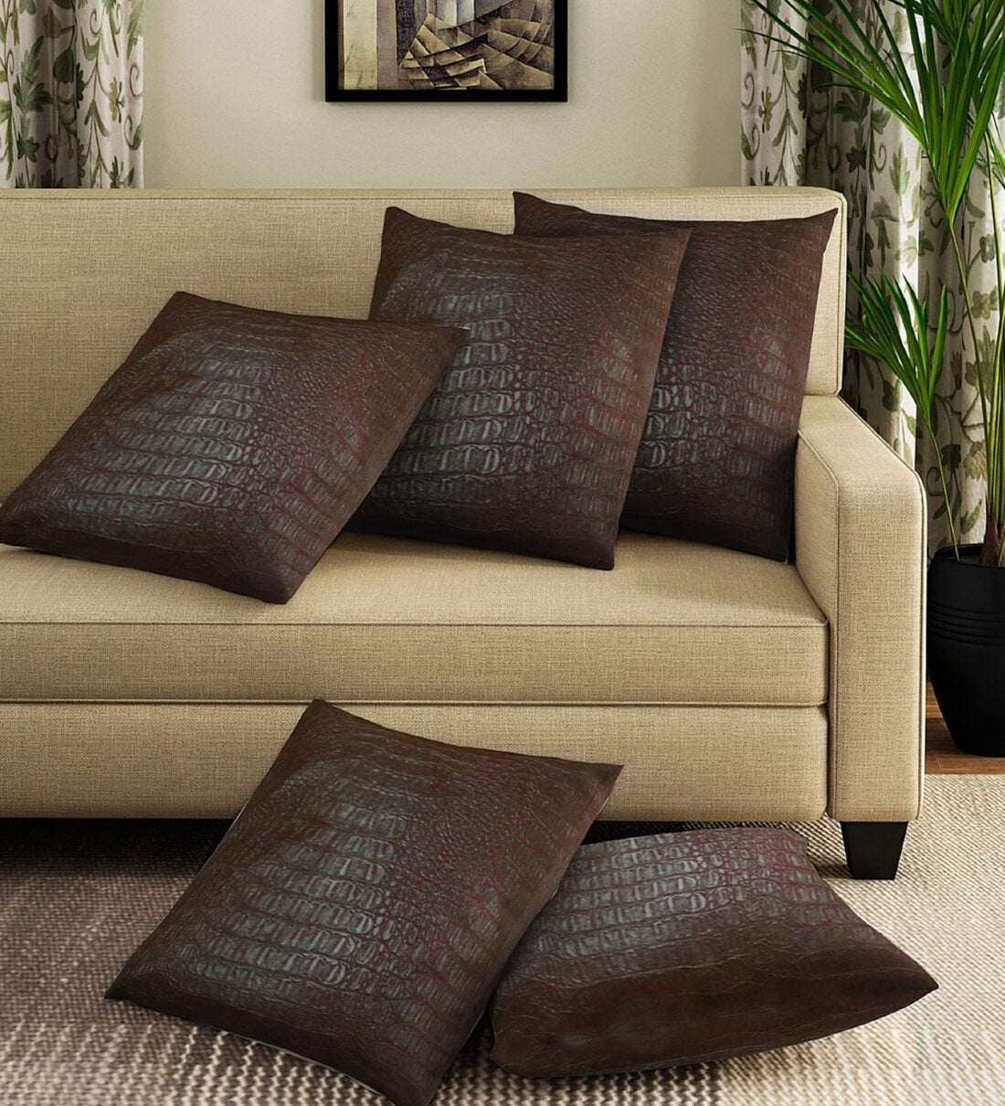 Brown Solid Leather 16 x 16 Inches (Set of 5) Cushion CoverShare By Ambbi Collections