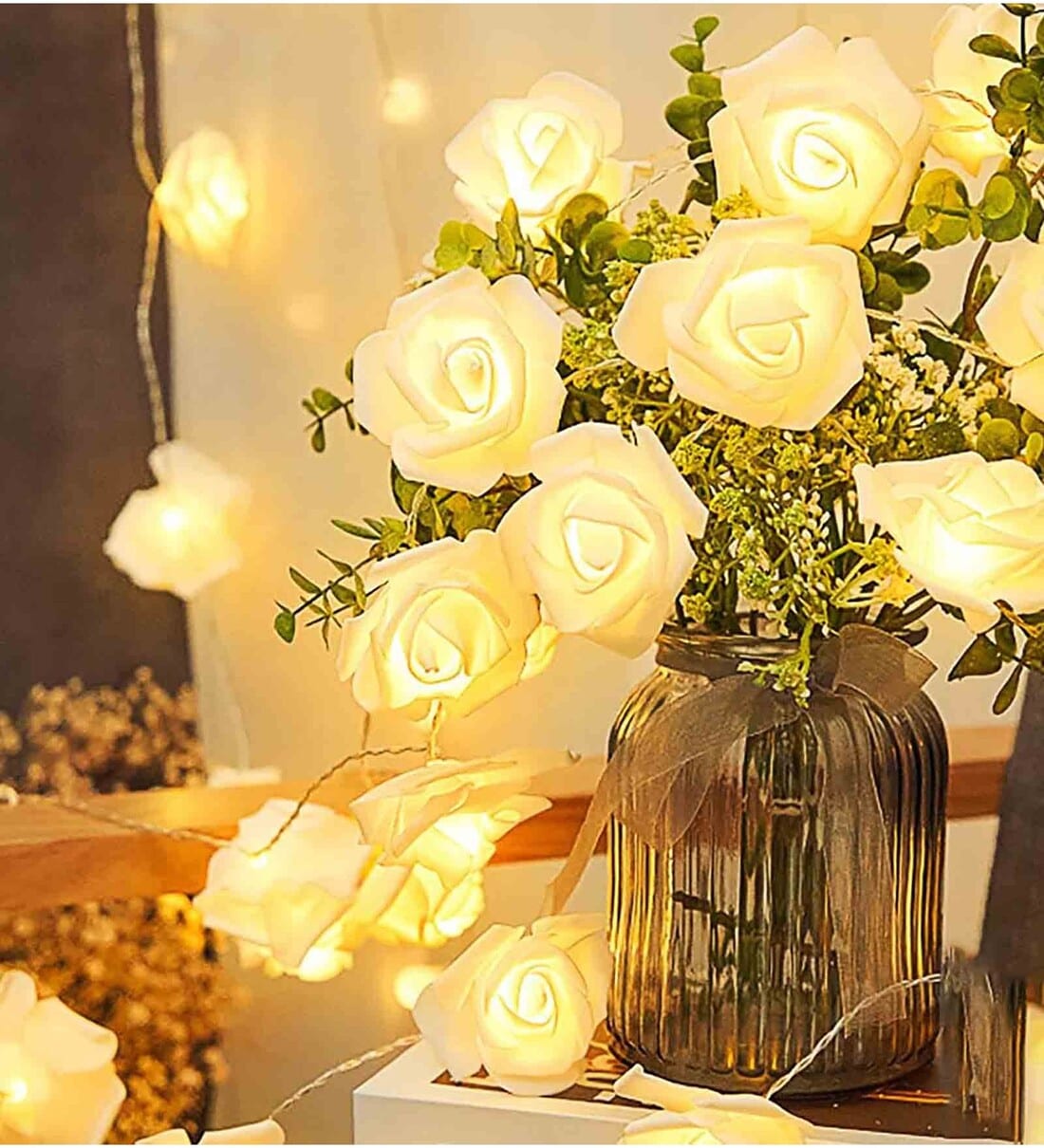 White Rose Warm White 14 LEDs 5 Mtrs Moroccon Copper LED String LightShare By Homesake