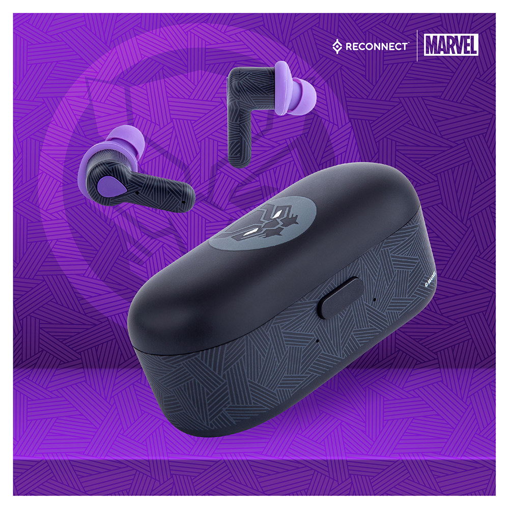 Reconnect Marvel Black Panther True Wireless Earphone, Sweat and water resistant IPX4, 12hrs playtime, 500mah Battery, Siri/Alexa/GoogleOk compatible, Earbuds - DTWS101 BP