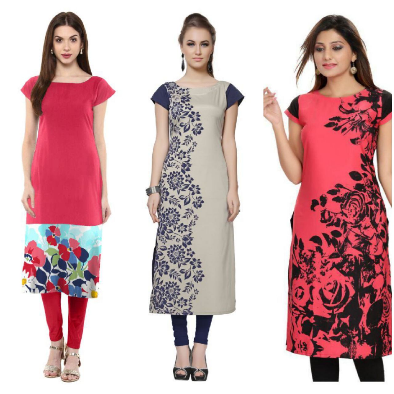 Meia Pink Digital Print Crepe Designer Kurti Combo