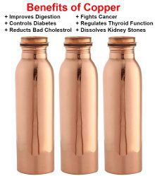 CopperKing Brown 1000 ml Copper Fridge Bottle Set of 3