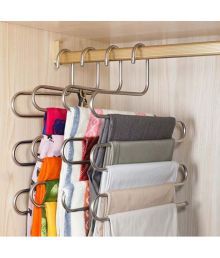 YUTIRITI 1Pc 'S' Shape Stainless Steel 5 Layer Pant Cloth Stand Hanger, Cupboard Organiser Space Saving Hanger