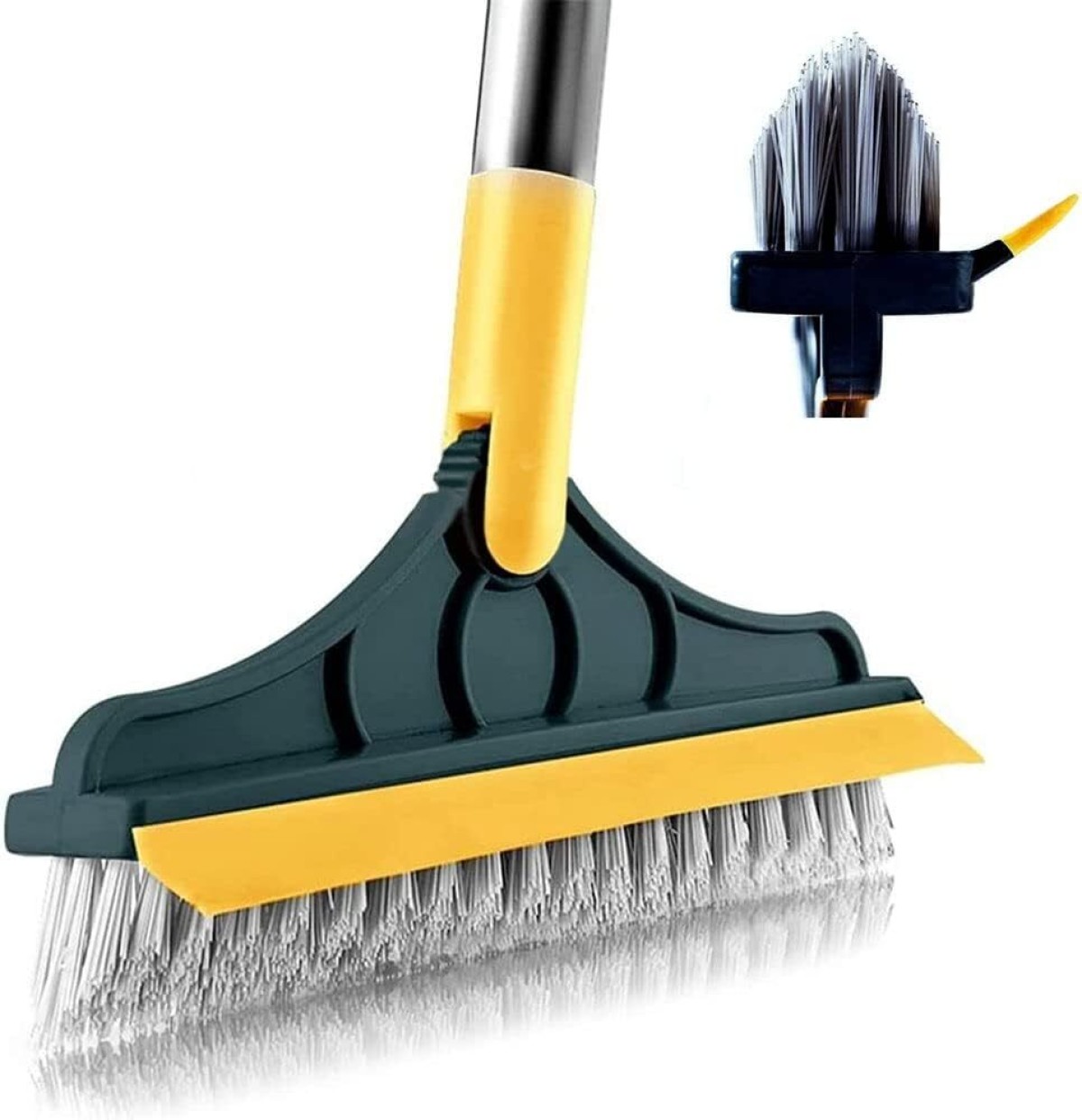 HM EVOTEK Bathroom Cleaning Brush with Wiper 2 in 1 Tiles Cleaning Brush Floor Scrub Plastic Wet and Dry Broom (Multicolor)