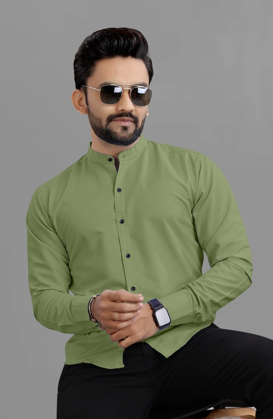 Men Solid Casual Light Green Shirt