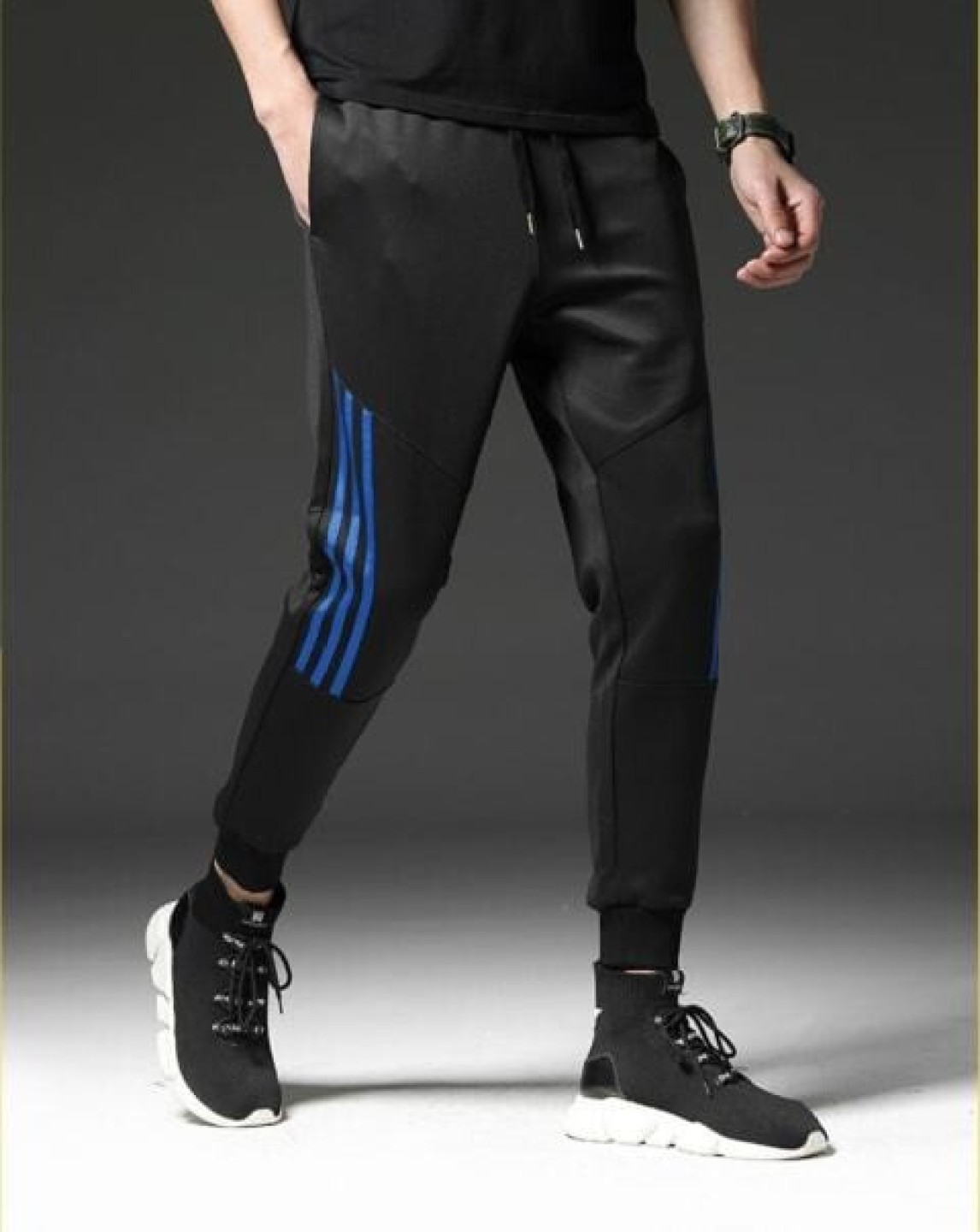 Striped Men Black Track Pants