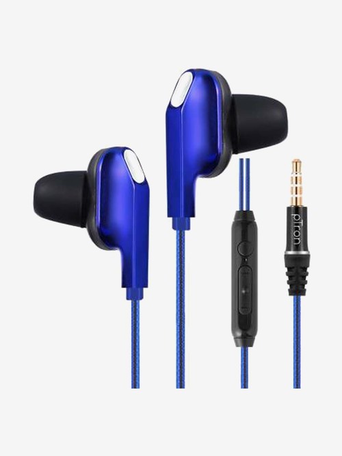 PTron Boom One Dual Driver Wired Earphone with Microphone (Blue)