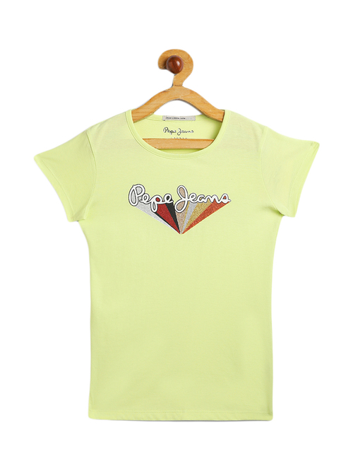 Pepe Jeans Kids Lime Cotton Printed T-Shirt