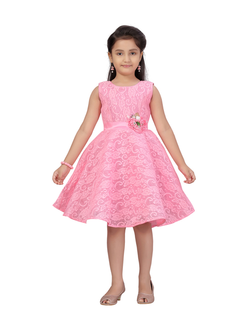 Aarika Kids Pink Self Pattern Frock