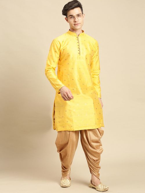 Sanwara Yellow Regular Fit Self Pattern Kurta Sets